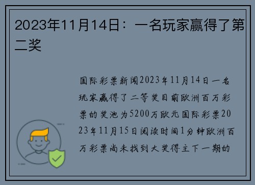 2023年11月14日：一名玩家赢得了第二奖 